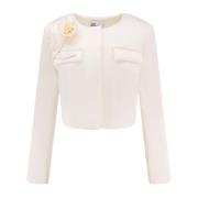 Self Portrait Satin Blazer med 3D-blommor Beige, Dam