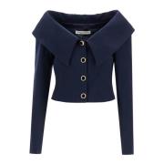 Alessandra Rich Off-Shoulder Ull Blazer Blue, Dam