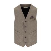 Bob Taupe Single-Breasted Vest Bomull-Ull Blandning Beige, Herr