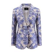 Etro Broderad silkeblandning peak lapel blazer Blue, Dam