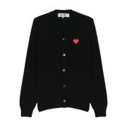 Comme des Garçons Svart V-ringad tröja med hjärtmärke Black, Herr