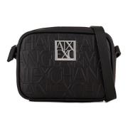 Armani Exchange Kompakt Messenger Väska med Logomönster Black, Dam