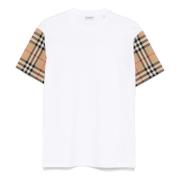 Burberry Vit Bomull Jersey T-shirt med Rutiga Ärmar White, Dam