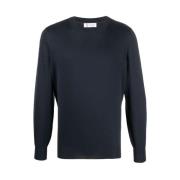 Brunello Cucinelli Navy Blue Bomull Crew Neck Sweater Blue, Herr