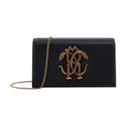 Roberto Cavalli Monogram Mirror Snake Läder Axelväska Black, Dam