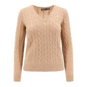 Polo Ralph Lauren Broderad Logotyp Ull Cashmere Tröja Beige, Dam