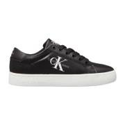 Calvin Klein Jeans Svarta sportiga lädersneakers för kvinnor Black, Da...