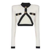 Balmain Stickad tröja med falsk koftedesign Beige, Dam