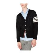 Thom Browne Marinblå V-ringad Cardigan i Merinoull Blue, Herr