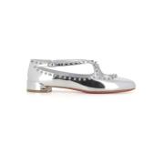 Christian Louboutin Silver Studs Ballett Flats Spegel Läder Gray, Dam