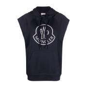 Moncler Ärmlös Logotyp Hoodie Navy Bomull Blue, Dam