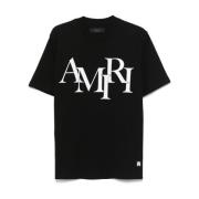 Amiri Svart Staggered Logo Tee Skjorta Black, Herr