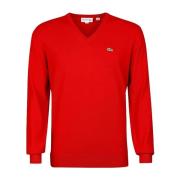 Lacoste Röd V-ringad Pullover Tröja Red, Herr