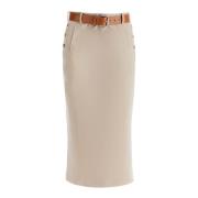 Moschino Ull Midi Kjol med Bälte Beige, Dam