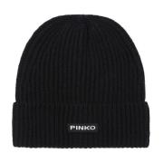 PINKO Räfflad Ull Beanie Mössa Black, Dam