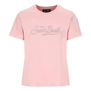 Saint Barth Rosa Bomull T-shirt med Strass Logo Pink, Dam