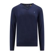 Polo Ralph Lauren Blå Stickad V-ringad Tröja Blue, Herr