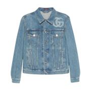 Gucci Denim Bomull Blå Logo Jacka Blue, Herr