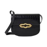 Mulberry Svart Skinande Krokodil Satchel Black, Dam