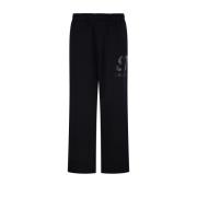 Golden Goose Svart Logo Print Bred Joggingbyxa Black, Herr