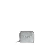 Zadig & Voltaire Silver Metallisk Läder Mini Plånbok Gray, Dam