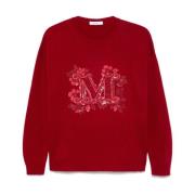 Max Mara Röd Ribbstickad Crew Neck Sweater Red, Dam