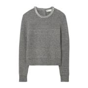 Tory Burch Chain Crew Neck Sweater Gray, Dam