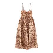 Zimmermann Animalier Linne Siden Midi Klänning Beige, Dam