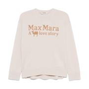 Max Mara Beige Tröja med Jacquard Logo Motif Beige, Dam