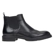 Estro Herr svarta läder Chelsea boots med folk perforering Black, Herr