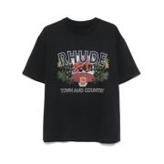 Rhude Svart Grafiskt Tryck Bomull T-shirt Black, Herr