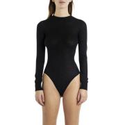 Alaïa Lyxig Svart Cashmere Crew Neck Bodysuit Black, Dam