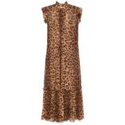 Zimmermann Leopardmönstrad Flutter Midi Klänning Brown, Dam