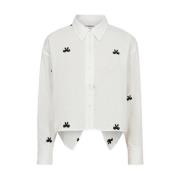 Co'Couture Vit blus med broderade rosetter White, Dam