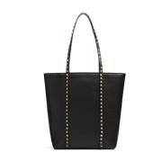 Valentino Garavani Svart Rockstud Läder Shoppingväska Black, Dam