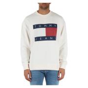 Tommy Jeans Bomullssweatshirt med frontlogo tryck White, Herr