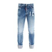 Dsquared2 Logo Tryckt Distressed Jeans Blue, Herr