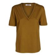 Mauro Grifoni Dam Bomull V-ringad T-shirt Green, Dam