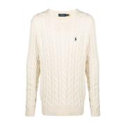 Polo Ralph Lauren Chunky stickad tröja med Polo Pony White, Herr