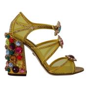 Dolce & Gabbana Stunning Yellow Leather Crystal Sandals Yellow, Dam