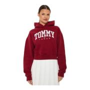 Tommy Jeans Röd Varsity Logo Hoodie Sweatshirt Red, Dam