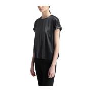 Peserico Sidensatin T-shirt med Punto Luce-trim Gray, Dam