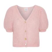 American Dreams Rosa V-ringad Kort Cardigan Pink, Dam