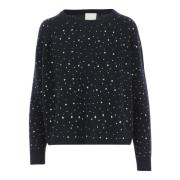 Allude Studded ullblandad tröja med rund hals Black, Dam