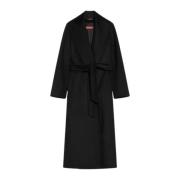 Max Mara Studio Svart Ull Drap Morgonrock Black, Dam