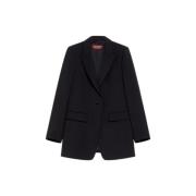 Max Mara Studio Svart Ullcrepe Blazer Black, Dam