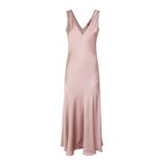 Max Mara Studio Satin Lila V-ringad Klänning Pink, Dam