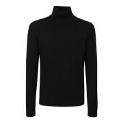 Zanone Räfflad ull turtleneck tröja blå Black, Herr