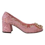 Dolce & Gabbana Pastellrosa Spets Kristallpumps Pink, Dam