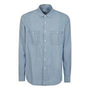 Aspesi Denim Chambray Button-Up Skjorta Blue, Herr